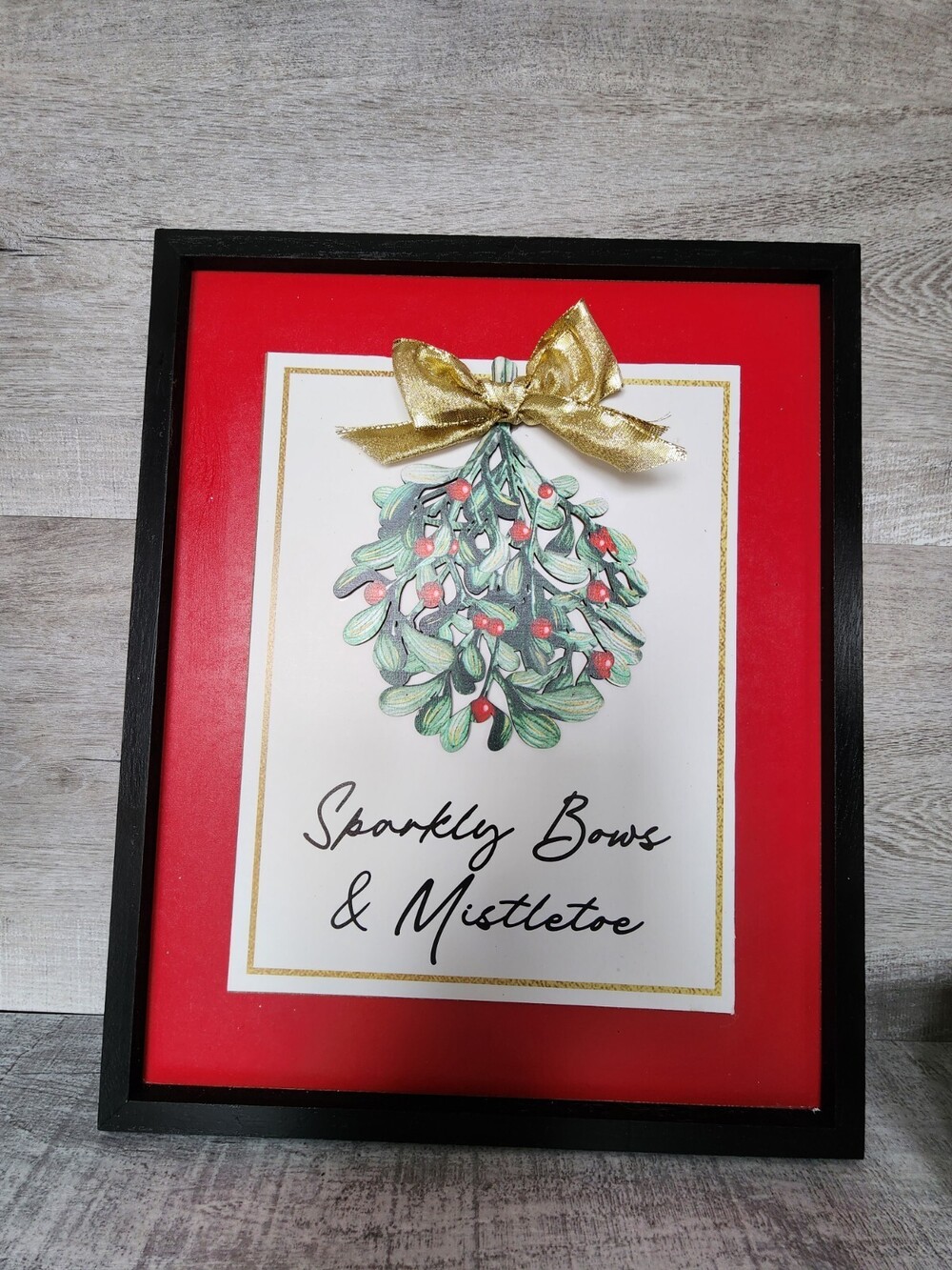 NEW Wood Sparkly Bow & Mistletoe Shelf Sitter Tabletop Christmas 12" Ashland